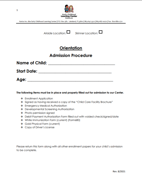 Parent Forms – Early Childhood Learning Center